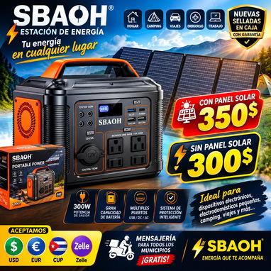 ESTACIÓN DE ENERGÍA PORTÁTIL SBAOH 300W 🔋⚡300W. ✅ 4 tomas de corriente AC. ✅ Puertos USB-A y USB-C. ✅ WhatsApp 53321047 - 2/2