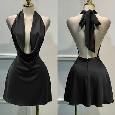 Vestido de satín de color liso con cierre trasero y espalda descubierta TALLAS S, M, L - 2/4