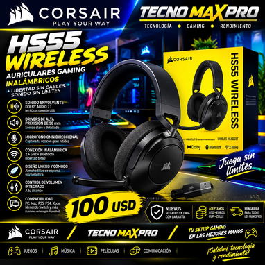 🎧🔥 CORSAIR HS55 WIRELESS ✅ Dolby Audio 7.1 Micrófono omnidireccional 🎧🔥 WhatsApp 53321047 - 2/2