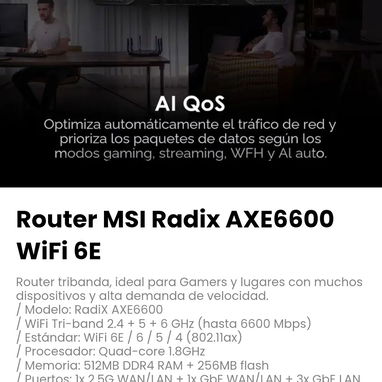 Router MSI Radix AXE6600 WiFi 6E.Modelo: RadiX AXE6600 - 3/7
