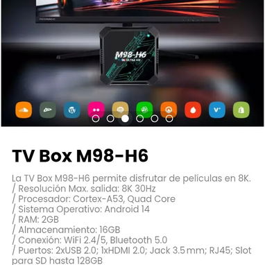 TV Box M98-H6. Se incluye: Mando a distancia y cable HDMI - Img 116333132