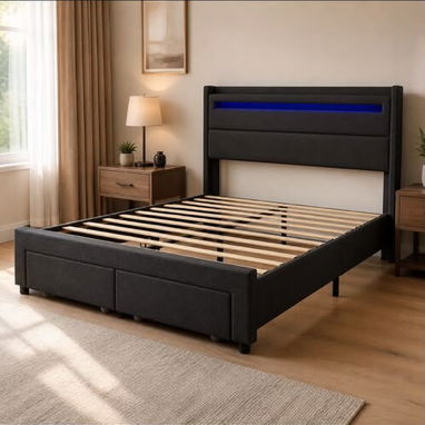 Camas inteligentes con luz led y gavetas importados - 3/4
