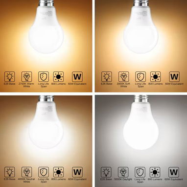 Bombilla LED A19 E26 Blanco Día 5000K/Blanco y Neutro 4000K/Blanco Suave - 6/7