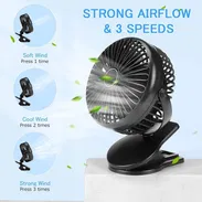 Ventilador Portátil con Clip 🔌 USB Recargable 🌬️ 3 Velocidades Silencioso 🔄 Rotación 360° para Cochecito, Cuna y Hoga - Img 57758707