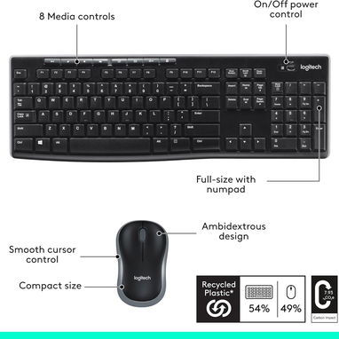 COMBO MOUSE Y TECLADO LOGITECH MK270 INALÁMBRICO FULL SIZE ENVÍO DISPONIBLE + GARANTÍA - 7/10