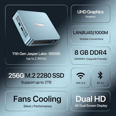 🖥️ Mini PC PELADN W-4 – Intel N5095 / 8GB RAM / 256GB SSD 🖥️ - Img 108348877