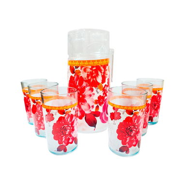 Jarra con vasos decoradas con flores - Img 122183194
