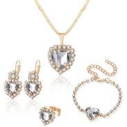 Juego de 4 piezas de collar, aretes, anillo y pulsera para mujer, estilo de corazón. - Img 54534824