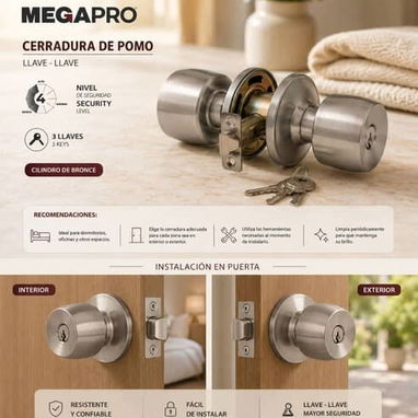 🔐 Cerradura de Pomo Megapro Llave-Llave 💰 10USD ✨ Seguridad, funcionalidad y diseño en una sola pieza. 📞56249037 - Img 123778541