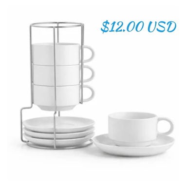 TAZAS DE CAFÉ 6 PCS BLANCAS. 4 Tazas, platos y escurridor - 2/3