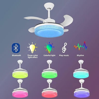 Lampara con aspas retractables marca Horevo enciende Led y RGb y musica nueva en caja-80usd - Img 101724855