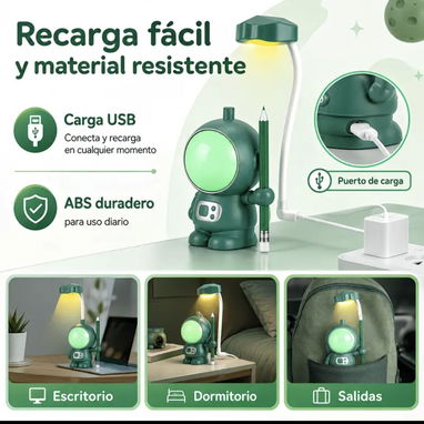 Lámparita de escritorio LED con diseño de astronauta, cuello flexible que permite ajustar la dirección de la luz en múlt - 3/5