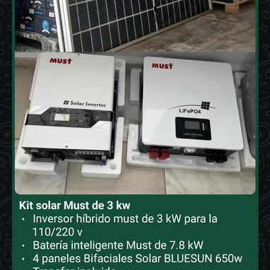 *Kit solar de 10 kw* - Inversor híbrido MUST para la 110/220 v - *Batería Must de 10 kw* ,51.2 v x 200 ah - 7/10
