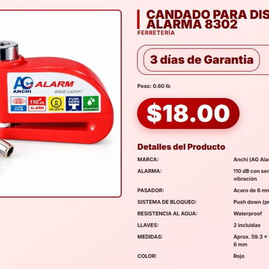 CANDADO PARA DISCO CON ALARMA 8302 . rojo azul amarillo negro - 2/5