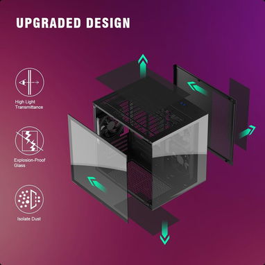 (X) RUIX OV502 M-ATX – Carcasa Mini Torre con 3 Ventiladores Prism ARGB, Vidrio Templado 180°, USB 3.0, Compacta para Ga - Img 126473660