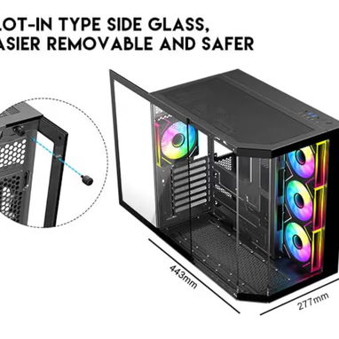 DIYPC ARGB-N3-BK Negro USB3.0/Type C - Carcasa para computadora de juegos ATX de vidrio templado con 3 paneles de vidrio - Img 108722971