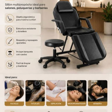 Sillas de peluquería,sillón de barbería,lámpara medialuna,lavacabezas,Camilla y banqueta - Img 126576094