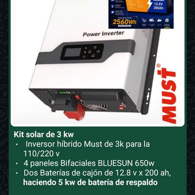 *Kit solar de 10 kw* - Inversor híbrido MUST para la 110/220 v - *Batería Must de 10 kw* ,51.2 v x 200 ah - 8/10