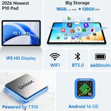 Tablet Frameflow P10_A de 10.1 pulgadas con Android 16, 16 GB RAM y WiFi 6 - 2/3