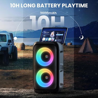 PWBSLAI Altavoz Bluetooth portátil con 2 Micrófonos Inalámbricos - Bocina Altavoz de Fiesta con luces LED 🌐 - Img 127561573