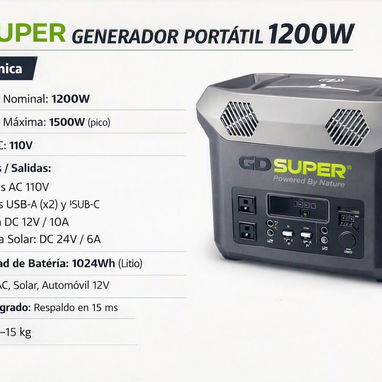 Estacion de Energia Electrico y Solar - GD Super - 1200W/1500W - 2/3