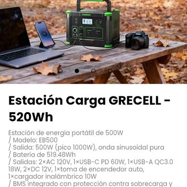 Estación Carga GRECELL - 520Wh Estación de energía portátil de 500W. Modelo: EB500 - 2/5
