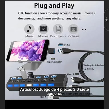 Hub USB 2.0 VVIA de 7 Puertos con Interruptor Individual - 4/5