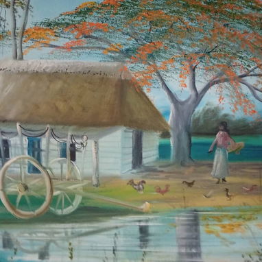 Pintura que evoca nostalgia del campo cubano, un viaje y costumbres de la isla. - 3/7