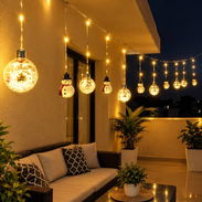 Cadenas de luces de 4m. Tiene bolas y Forma de muñeco de nieve y tiene un solo tono de luz pero en 3 posiciones - Img 58169435
