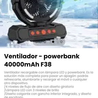 Ventilador - powerbank 40000mAh F38 con lámpara LED - 3/4