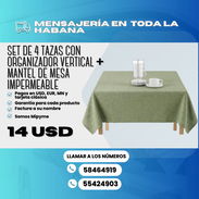 ☕ Set de 4 tazas con organizador vertical + 🍽️ mantel de mesa impermeable 90x90 cm 💲 14 USD - Img 55901103