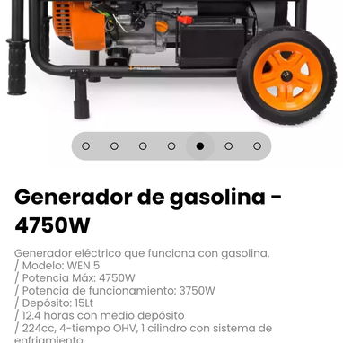 Generador de gasolina - 4750W. Depósito: 15Lt - 5/7