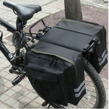 Bolsa Doble Impermeable Para Bicicleta 13.21 Gal Con Ganchos Ajustables Y Ribete Reflectante Negro 🔶 $28 - 5/6