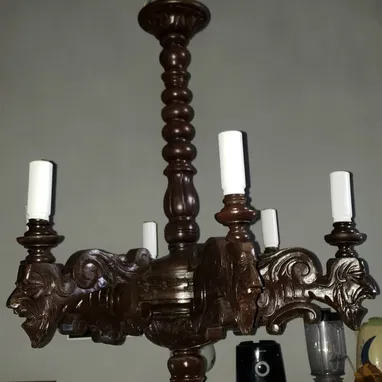 Lámpara de Techo Antigua de Madera Tallada de Caoba en 200 USD - Img 118067202
