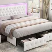 Cama king con luces LED y gavetas inportada - Img 58041902