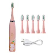 Cepillo Dientes Niño Niña Eléctrico Recargable NUEVO Modelo Rosa con 5 CABEZALES Adicionales CALIDAD - Img main-image-49455810