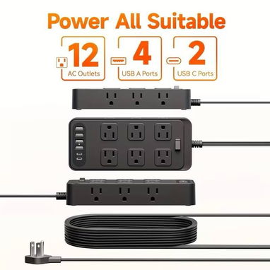 REGLETA MULTITOMA CON USB – 6 TOMACORRIENTES | CABLE DE 10 PIES - 2/3