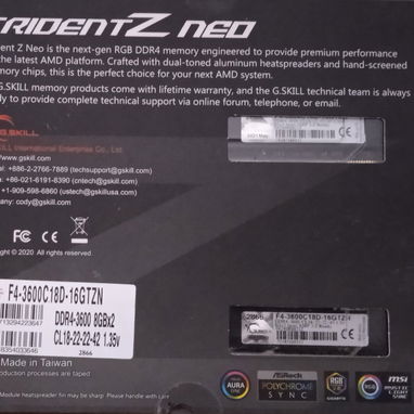 16Gb (8Gbx2) a 3600Mhz Memoria RAM DDR4 G.SKILL Trident Z Neo Disipadas RGB Nuevas en su Blíster #58684920 - Img 113790518