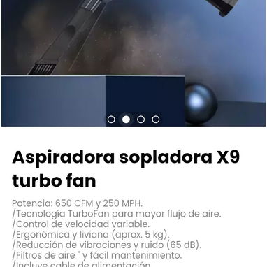 Aspiradora sopladora X9 turbo fan. /Incluye cable de alimentación. - Img 116123367