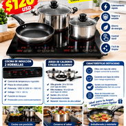 🔥 SUPER COMBO 🔥 ⚡ Cocina de Inducción de 2 Hornillas + Juego de Calderos (5 Piezas) 🍳 ¡Cocina más rápido - Img 58209147