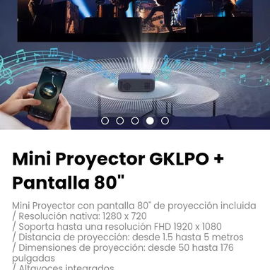 Mini Proyector GKLPO + Pantalla 80". Distancia de proyección: desde 1.5 hasta 5 metros - 4/5