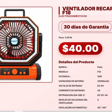 VENTILADOR DE MESA RECARGABLE VENTILADOR DE PEDESTAL VENTILADOR ENFRIADOR VENTILADOR RECARGABLE PORTÁTIL - 2/9