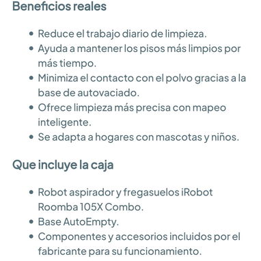 iRobot Roomba 105X Robot Aspirador y Trapeador Combo, Base de Vacío automático 🌐 - 6/6
