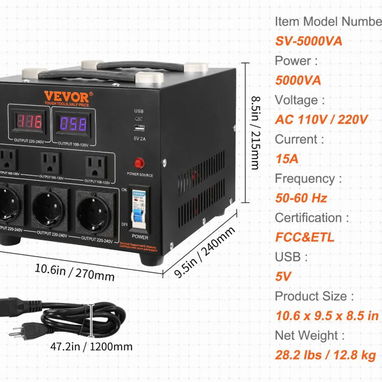 Transformador Convertidor de Voltaje VEVOR 5000W 110V-220V | MENSAJERÍA INCLUIDA - Img 122434020
