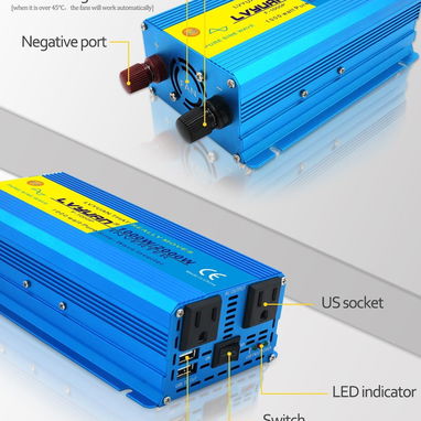 Inversor LVYUAN 12v a 110v 1000w Onda sinusoidal pura Nuevo - 2/2