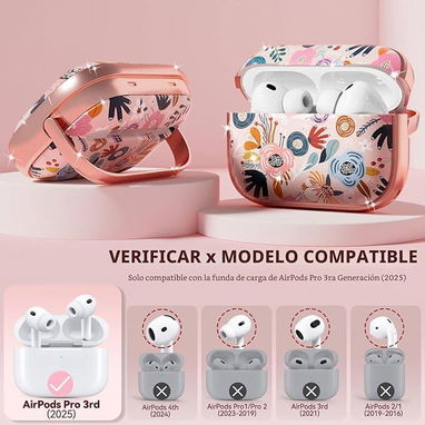 馃崁Funda floral para AirPods Pro 3 (2025) con soporte, llavero y kit de limpieza馃崁 - Img 123181028