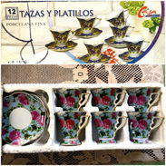 Juego de 6 tazas de porcelana fina con sus 6 platicos - Img 57013378