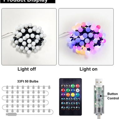 Luces LED inteligentes 🎄✨ 10m con 50 bombillas multicolor, USB, control remoto y APP Bluetooth, decoración navideña y f - 5/6