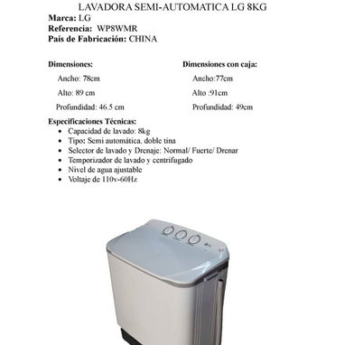 Lavadora LG • 8 kgs Semiautomática - Img 122679769