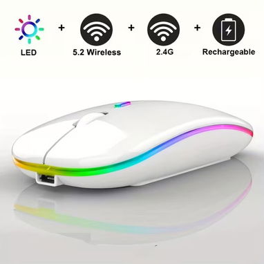 Mouse inalámbrico recargable con Luces LED. Modelo ergonómico. Es recargable por corriente. - 2/2